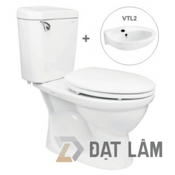 Bồn Cầu Viglacera VI77 2 Khối Nắp Thường Kèm Lavabo VTL2