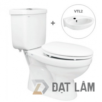 Bồn Cầu Viglacera VT18M 2 Khối Nắp Êm Kèm Chậu VTL2